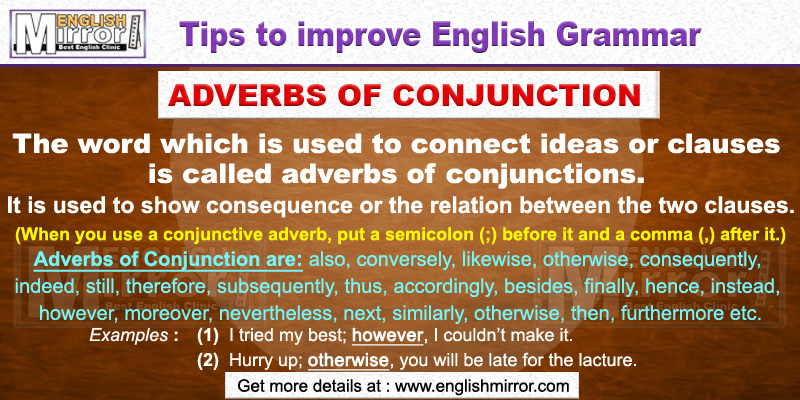 Uses of Adverbs of Conjunction in English Grammar