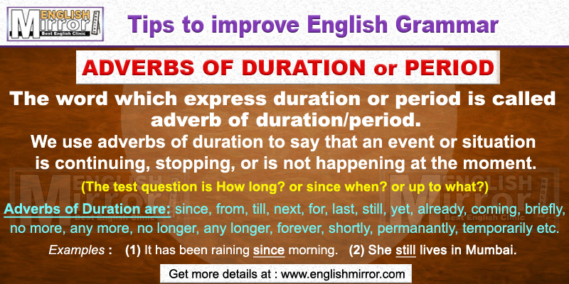 Uses of Adverbs of duration or period in English Grammar