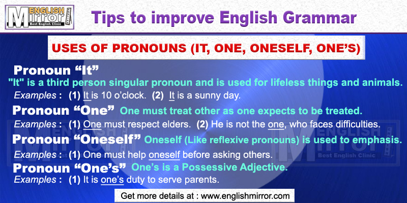 Uses of Pronouns - It, One, Oneself and One’s in English Grammar