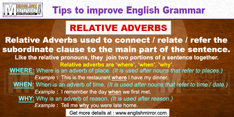 Relative Adverbs Used To Connect The Subordinate Clause To The Main 