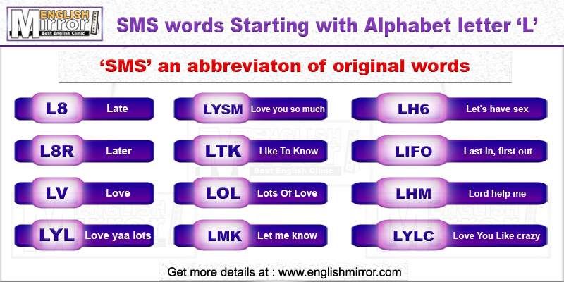 SMS words with alphabet letter L in English