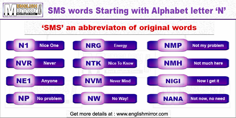SMS words with alphabet letter N in English