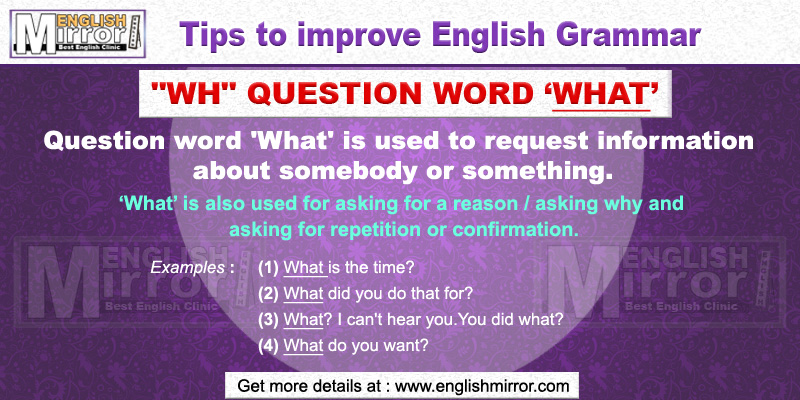 'wh' question word 'What' in English Grammar