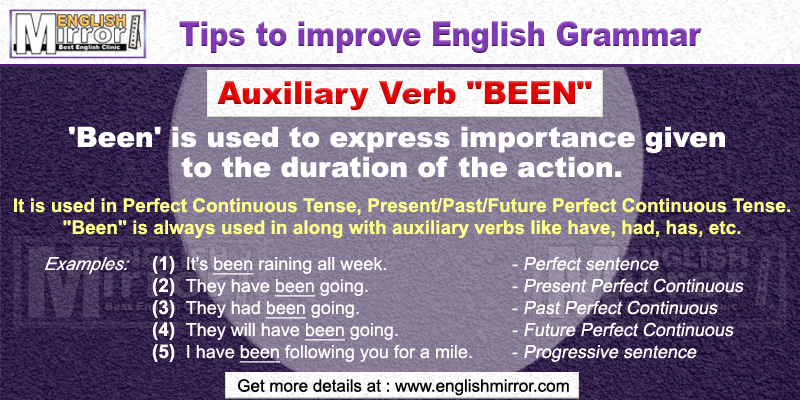 Use of Auxiliary Verb 'Been' in English