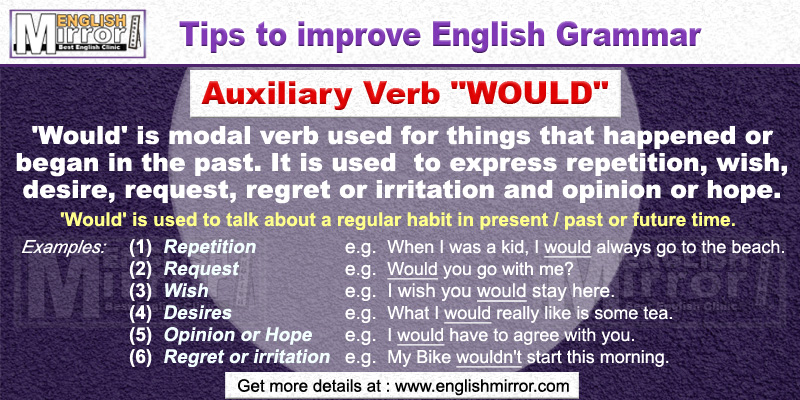 Use of Auxiliary Verb 'Would' in English