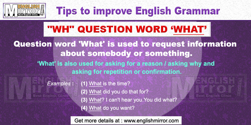'wh' question word 'What' in English Grammar